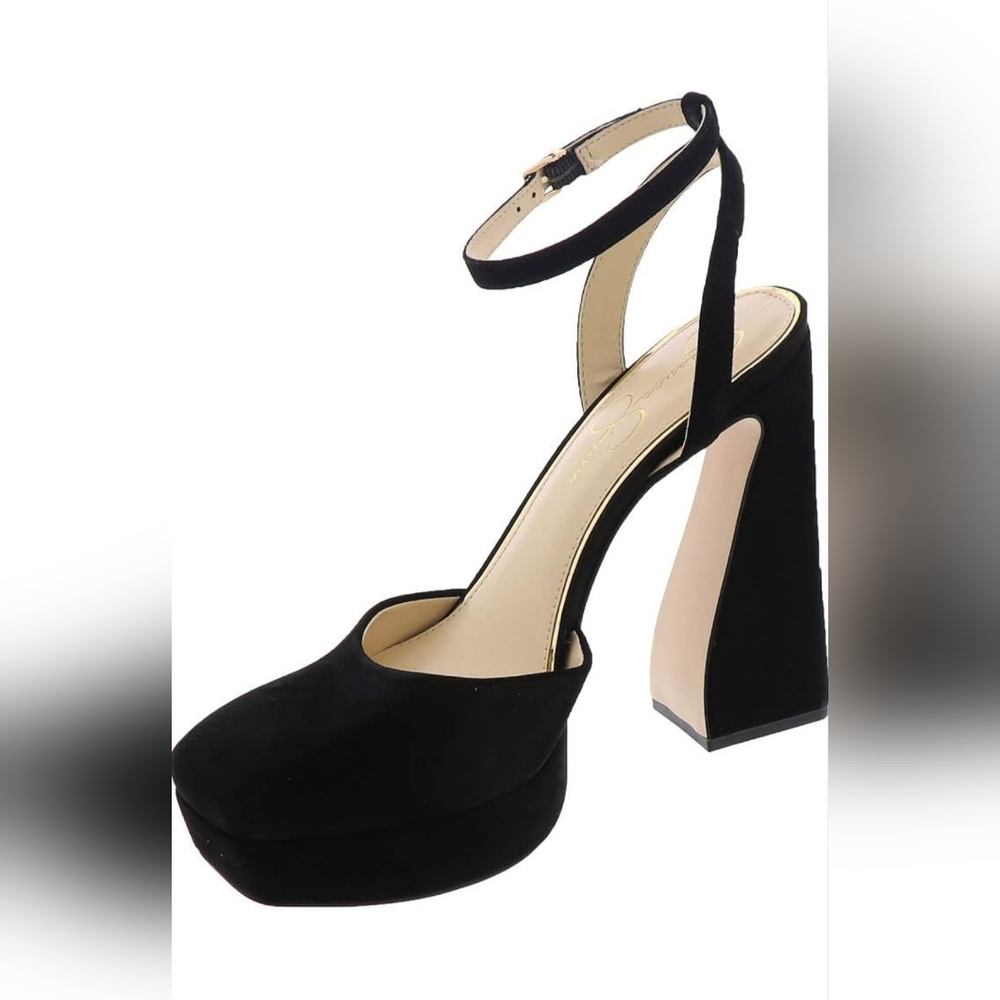New Jessica Simpson Women's Deirae Platform Ankle Strap Pump, Black Suede Size 8